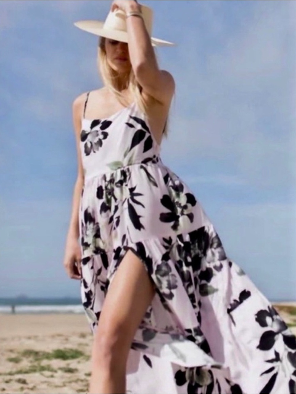 Stillwater Floral Maxi Sundress with Side Slit - Soft Pink floral print medium